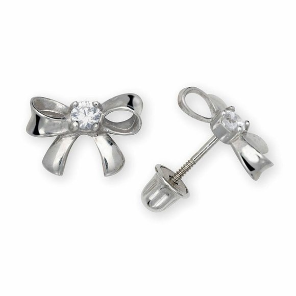 14K Solid Gold Dainty 8x6mm Bow Minimal Stud Screw Back Earrings - Picture 3 of 3